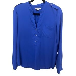 NAUTICA Long Sleeve V-Neck 1/2 Button Front Royal Blue Blouse Size Medium
